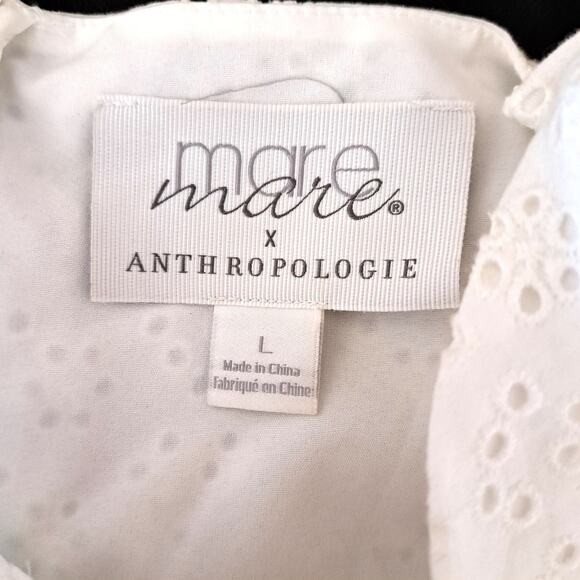 Anthropologie Mare Mare Tatum White Eyelet Mini Dress Large Flare Hem Coquette - Picture 9 of 13